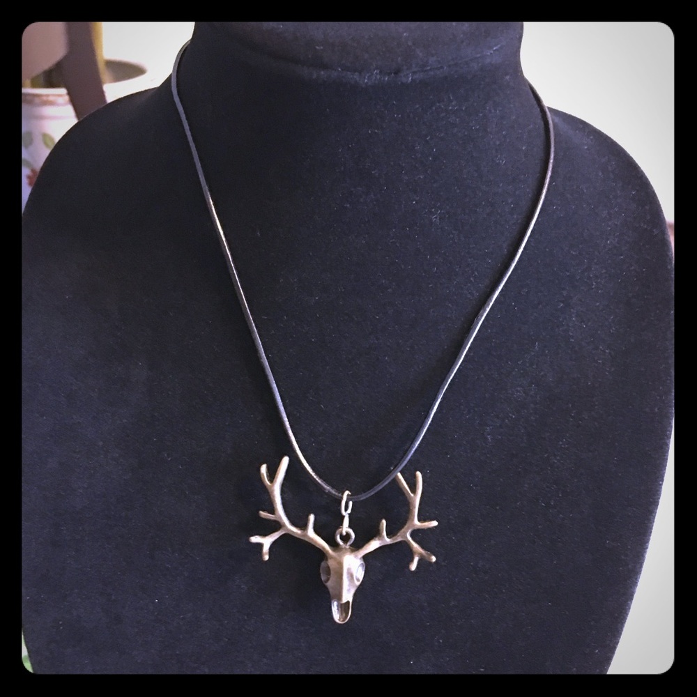 Steampunk Stag Deer Punk Antler Leather Necklace